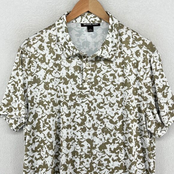 MICHAEL KORS Shirt Men L Golf Polo Short Sleeve Floral Camo Performance Olive - Picture 4 of 13